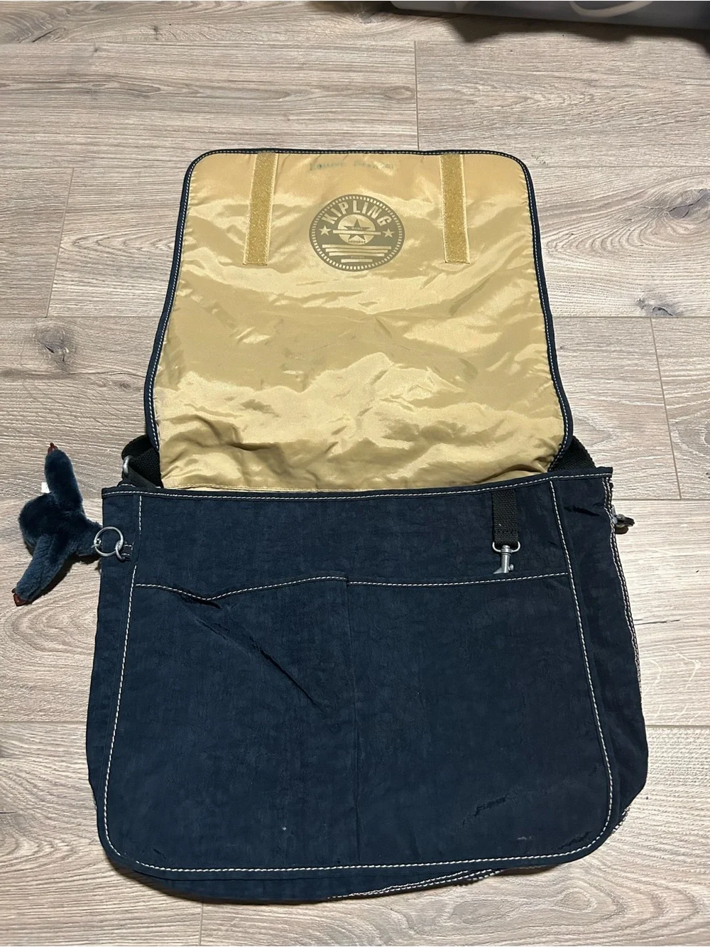 Kipling Dark Blue Expandable Messenger Bag with Monkey Charm